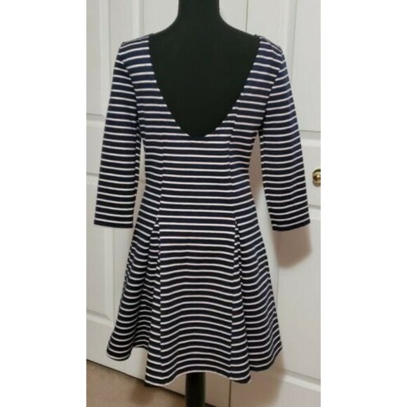 Free People 3/4 Sleeve Striped Embroidered Fit N Flare Dress Women's Sz M - Picture 3 of 6